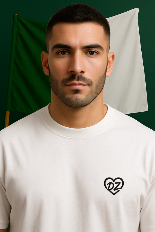 T-shirt Cœur DZ Blanc - Broderie Noire (modèle épais)