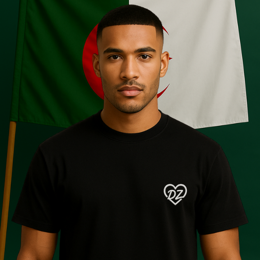 T-shirt Cœur DZ Noir - Broderie Blanche (modèle épais)