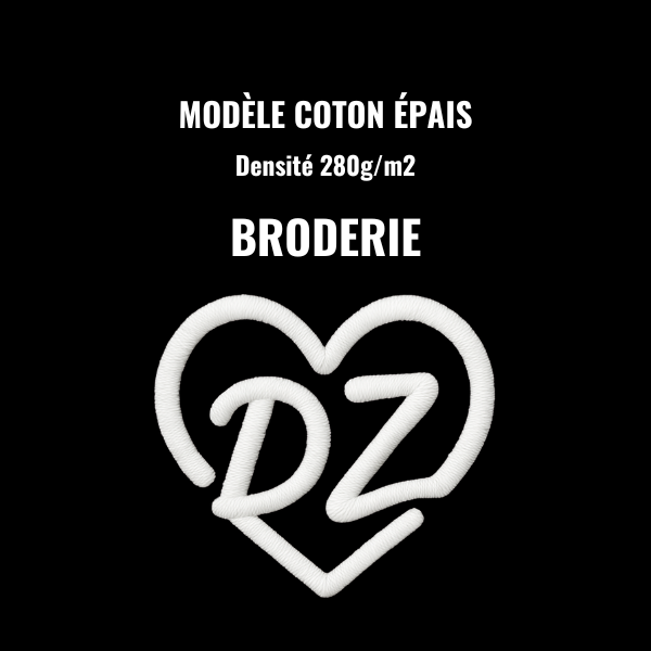 T-shirt Cœur DZ Noir - Broderie Blanche (modèle épais)