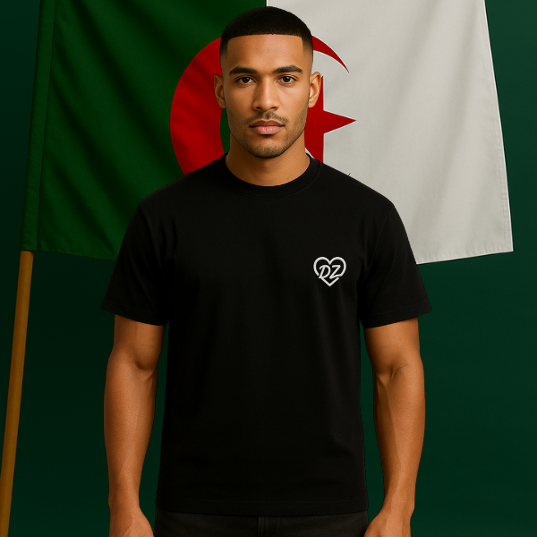 T-shirt Cœur DZ Noir - Broderie Blanche (modèle épais)