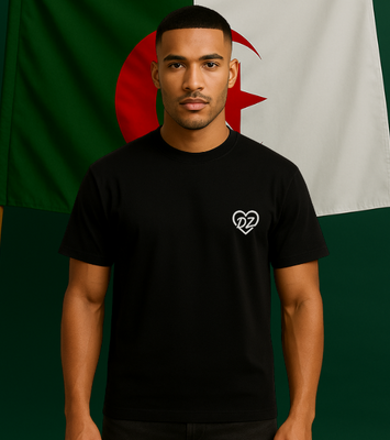 T-shirt Cœur DZ Noir - Broderie Blanche (modèle épais)