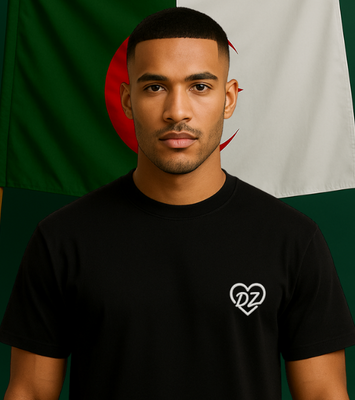 T-shirt Cœur DZ Noir - Broderie Blanche (modèle épais)