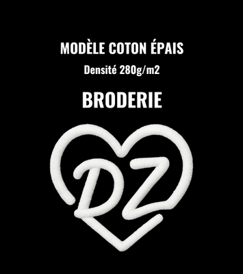 T-shirt Cœur DZ Noir - Broderie Blanche (modèle épais)