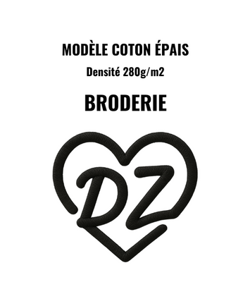 T-shirt Cœur DZ Blanc - Broderie Noire (modèle épais)