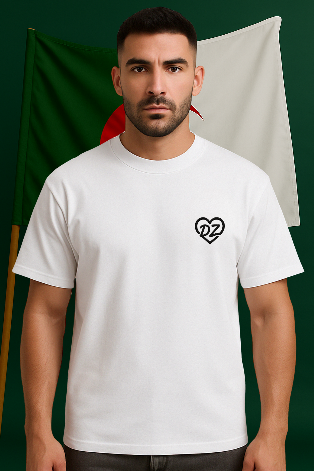 T-shirt Cœur DZ Blanc - Broderie Noire (modèle épais)