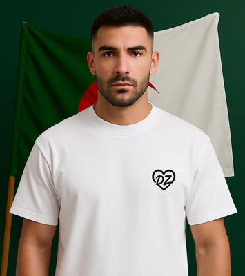 T-shirt Cœur DZ Blanc - Broderie Noire (modèle épais)