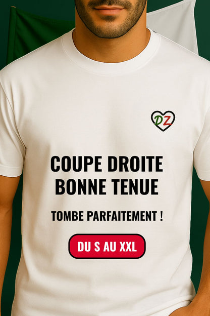 T-shirt fierte algerienne edition Palestine noir pour homme avec broderie Coeur cœur DZ aux couleurs de l’algerie 100% coton premium  