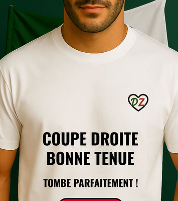 T-shirt fierte algerienne edition Palestine noir pour homme avec broderie Coeur cœur DZ aux couleurs de l’algerie 100% coton premium  
