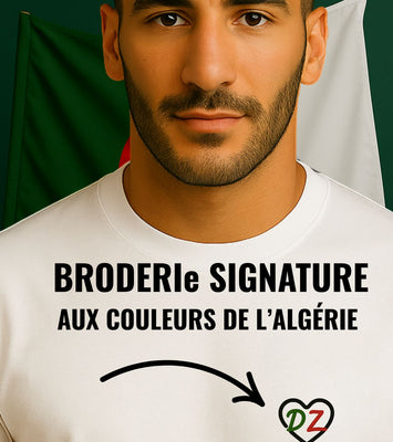 T-shirt fierte algerienne edition Palestine noir pour homme avec broderie Coeur cœur DZ aux couleurs de l’algerie 100% coton premium  