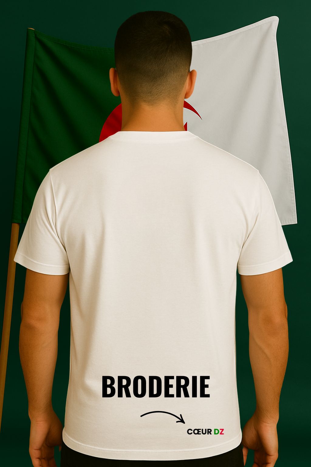 T-shirt fierte algerienne edition Palestine noir pour homme avec broderie Coeur cœur DZ aux couleurs de l’algerie 100% coton premium  