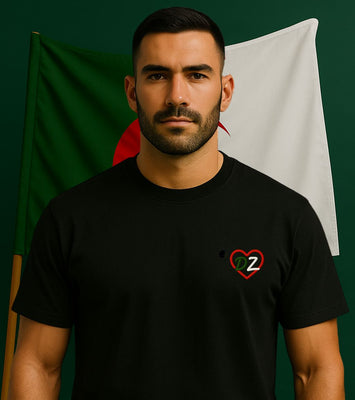 T-shirt noir pour homme avec broderie Cœur DZ aux couleurs de l’Algérie