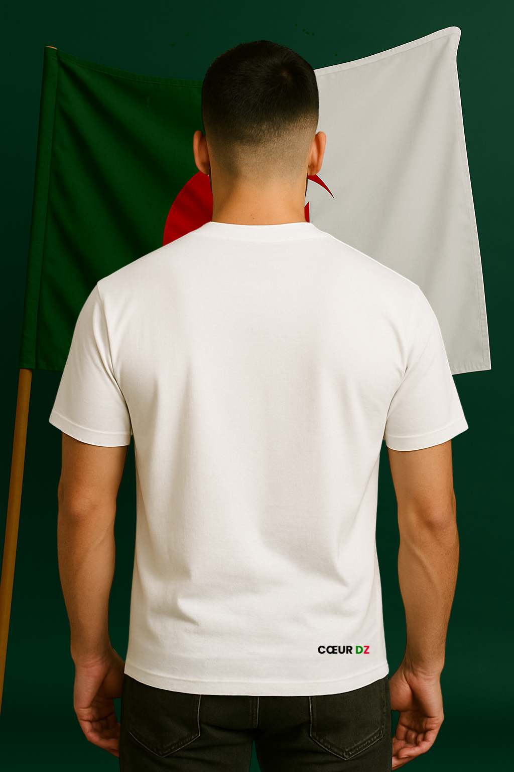 T-shirt fierte algerienne edition Palestine noir pour homme avec broderie Coeur cœur DZ aux couleurs de l’algerie 100% coton premium  