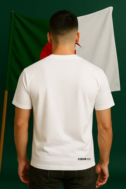 T-shirt fierte algerienne edition Palestine noir pour homme avec broderie Coeur cœur DZ aux couleurs de l’algerie 100% coton premium  